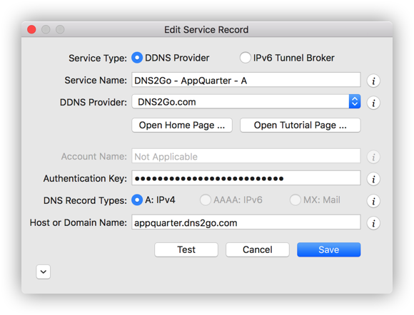 DNS2Go Service Record