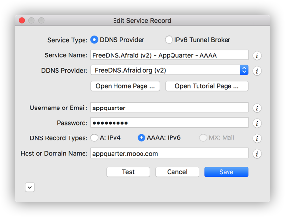 FreeDNS v2 Service Record